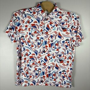 Good Good Men's 2XL Red White Blue AOP Performance Short Sleeve Golf Shirt Korea